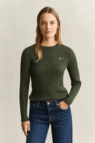 Gant Classic Cable Knit Sweater In Mossy Green