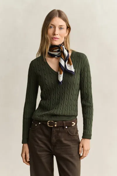 Gant Classic Cable Knit Sweater In Mossy Green