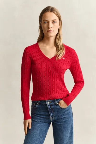 Gant Classic Cable Knit Sweater In Red