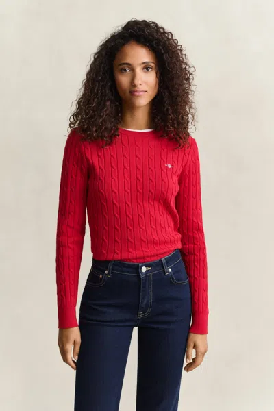 Gant Classic Cable Knit Sweater In Ruby Red