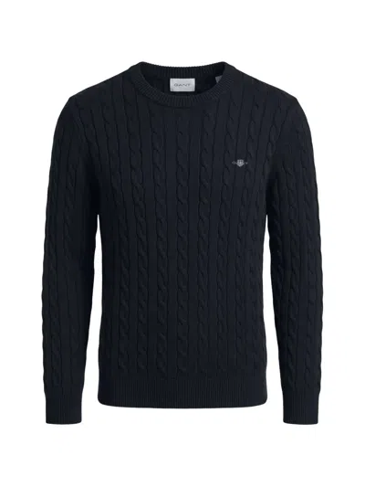 Gant Classic Cable-knit Embroidered-logo Sweater In Black
