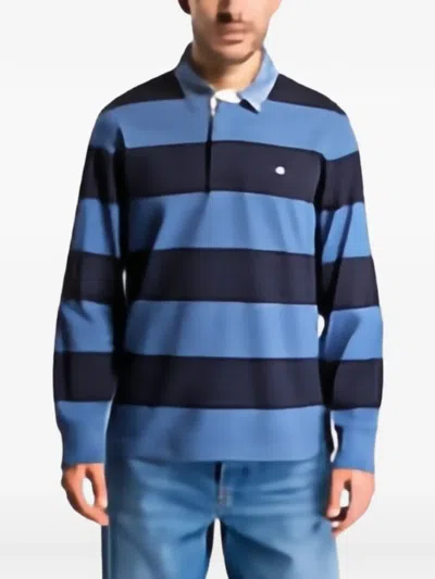 Gant Classic Chambray-stripe Long-sleeve Polo Shirt In Blue
