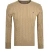 Gant Classic Cotton Cable Knit Jumper Brown In Brown