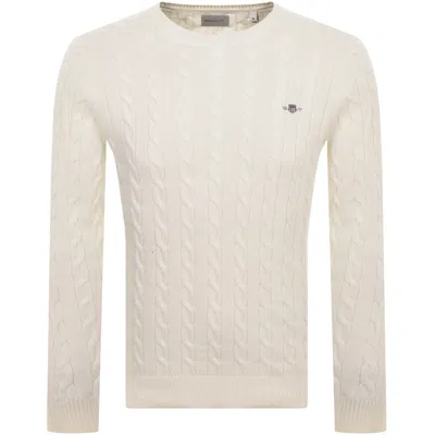 Gant Classic Cotton Cable Knit Jumper Cream