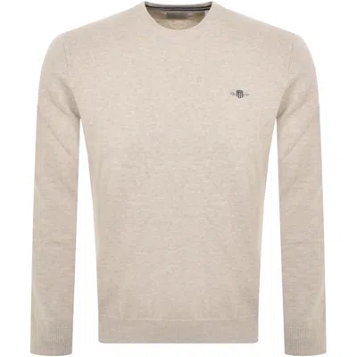 Gant Classic Cotton Crew Neck Knit Jumper Beige