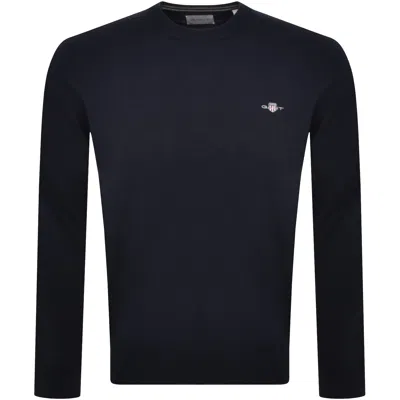 Gant Classic Cotton Crew Neck Knit Jumper Navy