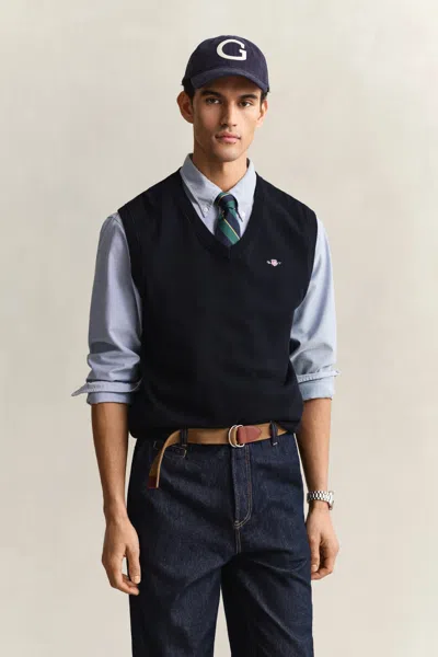 Gant Classic Cotton Vest In Blue