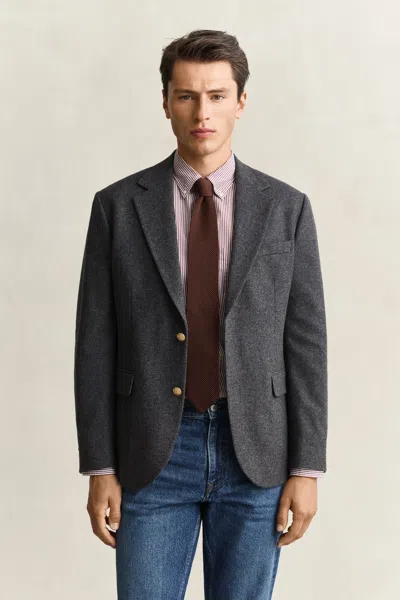 Gant Classic Flannel Wool Club Blazer In Gray