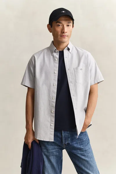Gant Classic Oxford Short Sleeve Shirt In Gray