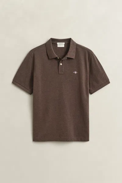 Gant Mens Regular Fit Short Sleeve Shield Logo Pique Polo In Brown