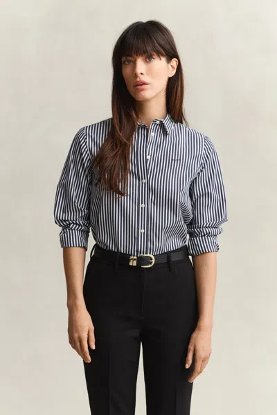 Gant Classic Regular Striped Poplin Shirt In Classic Blue