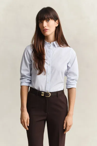 Gant Classic Regular Striped Poplin Shirt In Light Blue