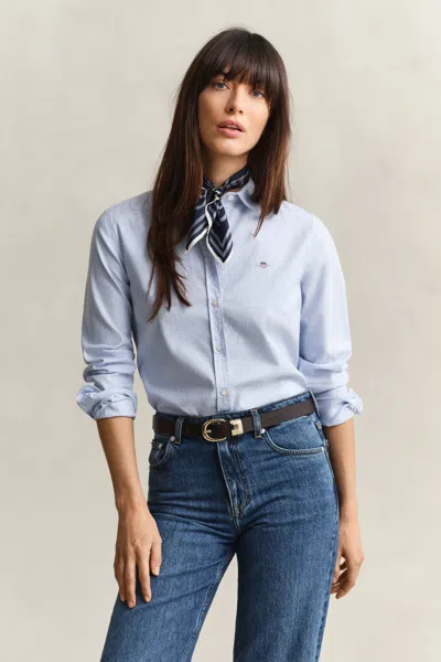 Gant Classic Slim Stretch Oxford Shirt In Blue