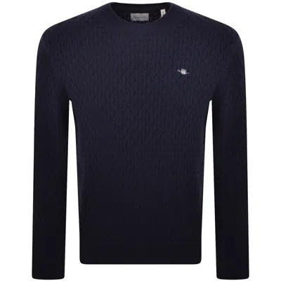 Gant Classic Textured Cotton Knit Jumper Navy