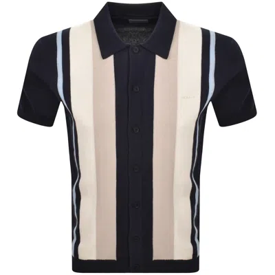 Gant Colour Block Knit Polo T Shirt Evening Blue