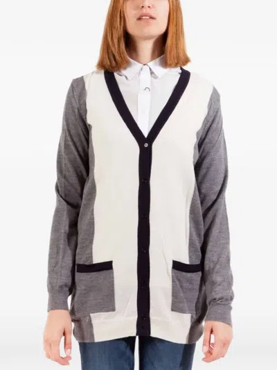Gant Colour-block Wool Cardigan In Gray