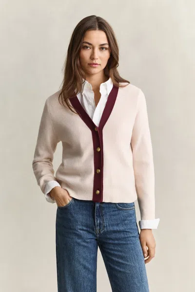 Gant Contrast Cardigan In Pink