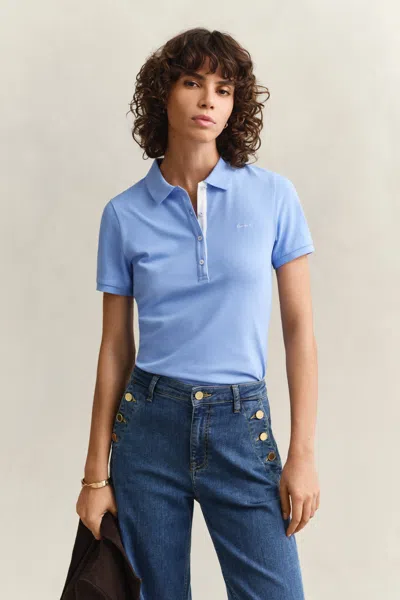 Gant Contrast Piqué Polo Shirt In Blue
