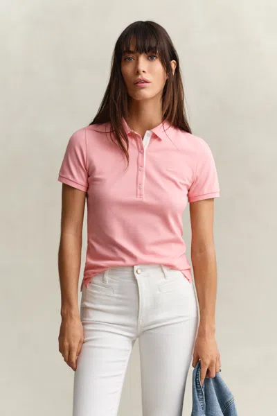 Gant Contrast Piqué Polo Shirt In Pink
