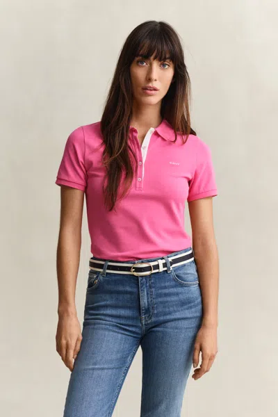 Gant Woman Polo Shirt Magenta Size Xl Cotton In Pink