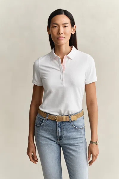 Gant Contrast Piqué Polo Shirt In White