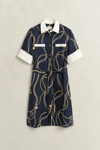 Gant Contrast Shirt Dress In Blue