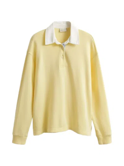 Gant Contrast-collar Long-sleeve Polo Shirt In Yellow