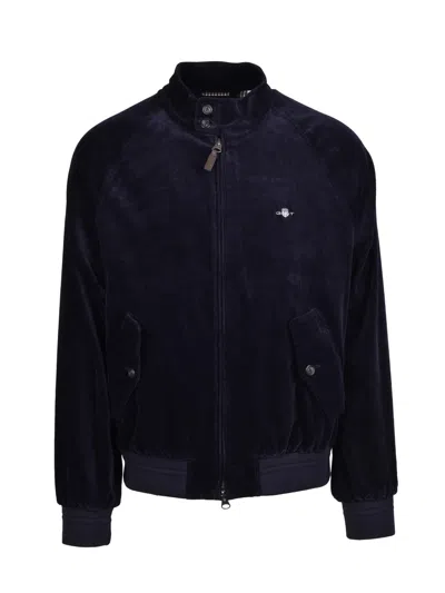Gant Corduroy Harrington Jacket With Contrasting Check Lining In Blue