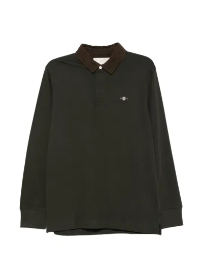 Gant Corduroy-collar Long-sleeve Polo Shirt In Blue
