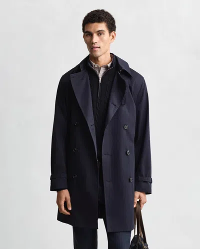 Gant Cotton Blend Trench Coat In Blue