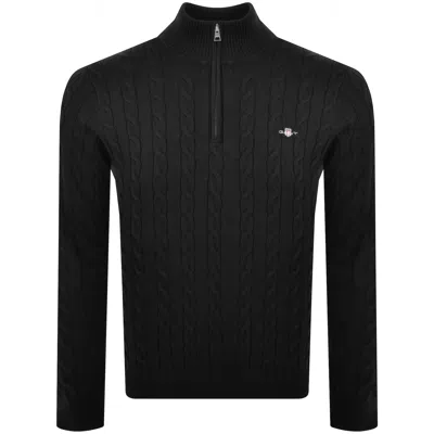 Gant Cotton Cable Knit Half Zip Jumper Black