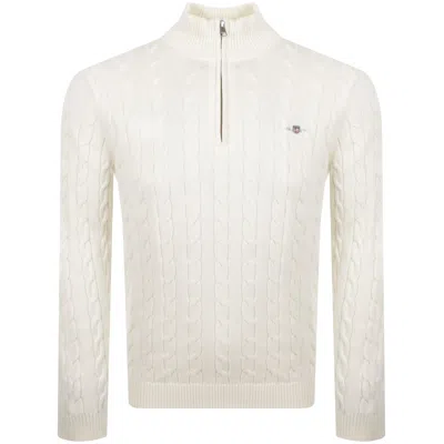 Gant Cotton Cable Knit Half Zip Sweatshirt Cream