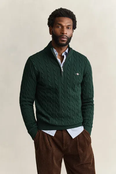 Gant Cotton Cable Knit Half-zip Sweater In Blue