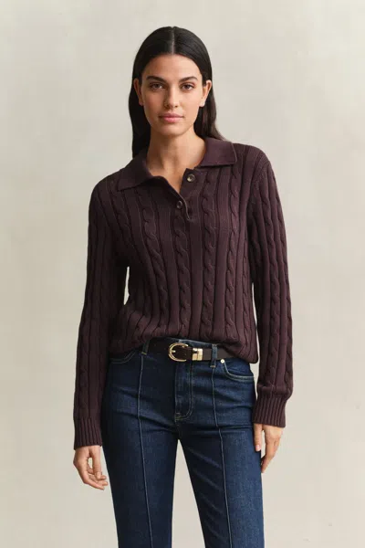 Gant Cotton Cable Knit Sweater In Brown