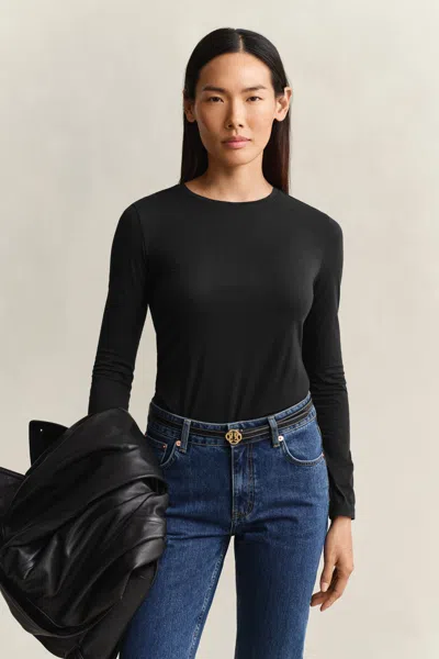 Gant Cotton Long Sleeve T-shirt In Black