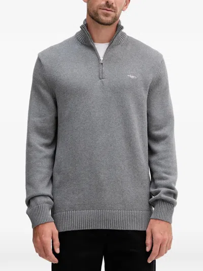 Gant Cotton Piqué Half-zip Sweater In Gray