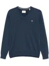 Gant Cotton V-neck Sweater In Blue