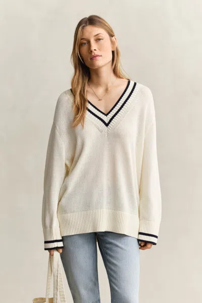 Gant Cotton V-neck Sweater In Neutral