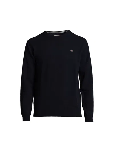 Gant Crew Neck Superfine Lambswool Jumper In Blue