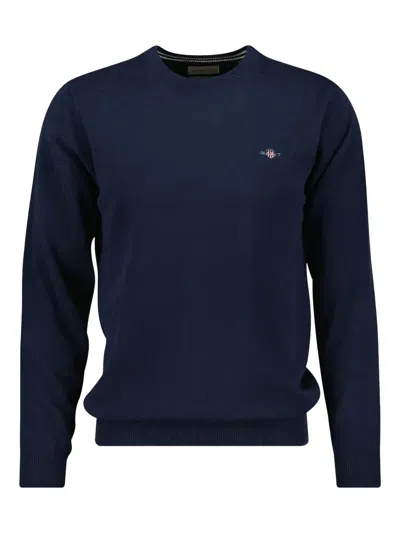 Gant Crew-neck Wool Sweatshirt In Blue