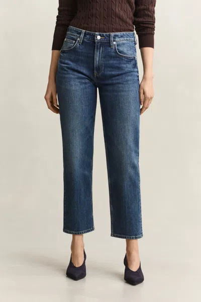 Gant Cropped Straight Leg Stretch Jeans In Blue