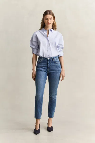 Gant Cropped Stretch Jeans In Blue