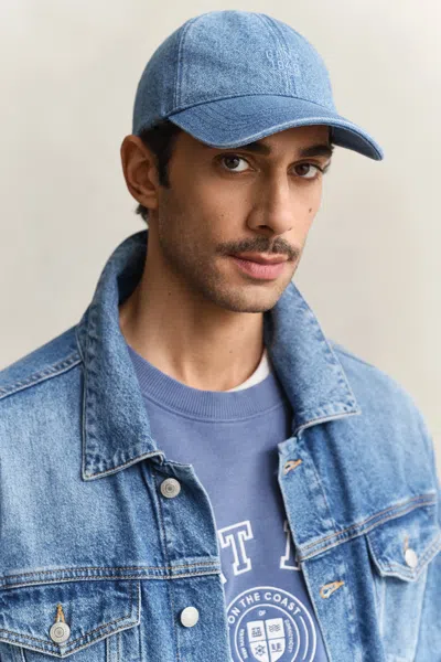 Gant Logo-embroidered Denim Cap In Blue