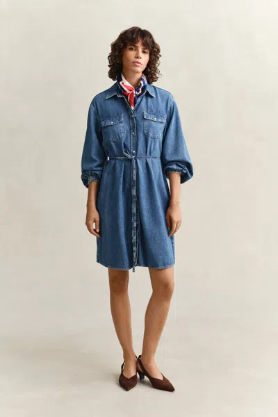 Gant Denim Shirt Dress In Blue