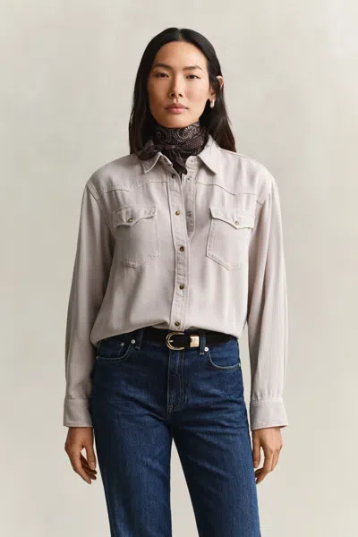 Gant Denim Twill Ranger Shirt In Neutral