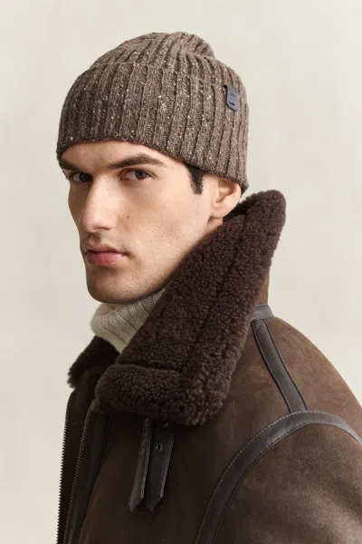 Gant Donegal Beanie In Brown Melange