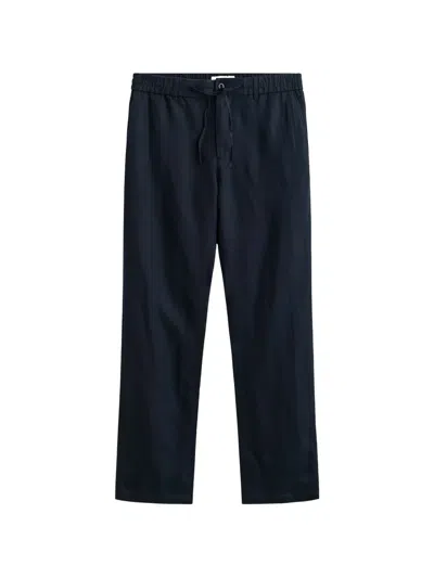 Gant Drawstring-waist Linen Trousers In Blue
