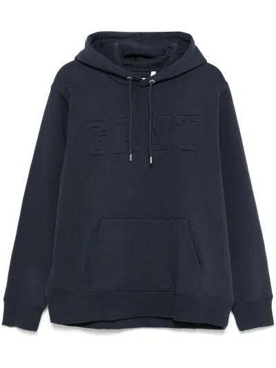 Gant Embossed-logo Hoodie In Blue