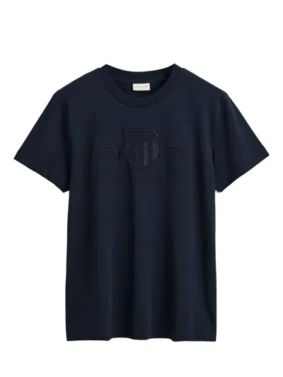 Gant Embossed Short-sleeve T-shirt In Blue