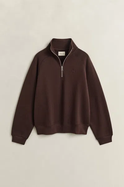 Gant Embroidered Half-zip Sweatshirt In Brown